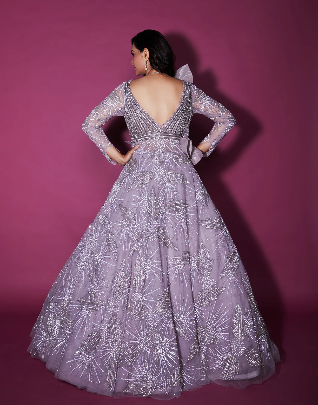 Twilight Lavender Floral Appliqué Bridal Gown - Image 5