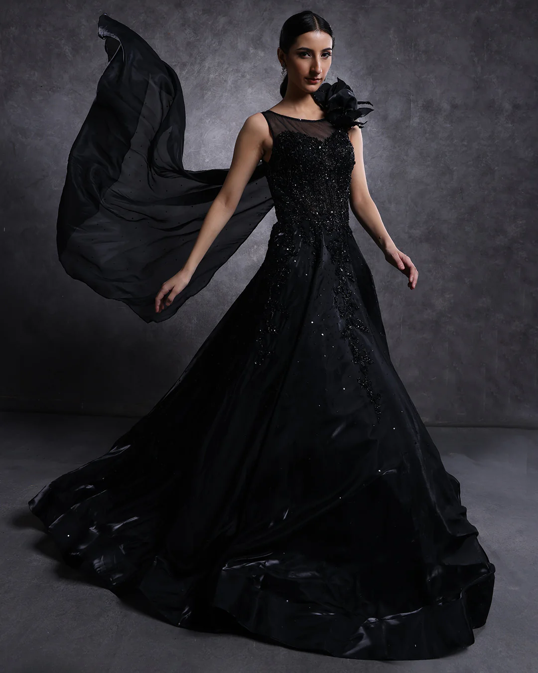Ultra Noir Embellished Tissue Organza Bridal Gown - Image 2