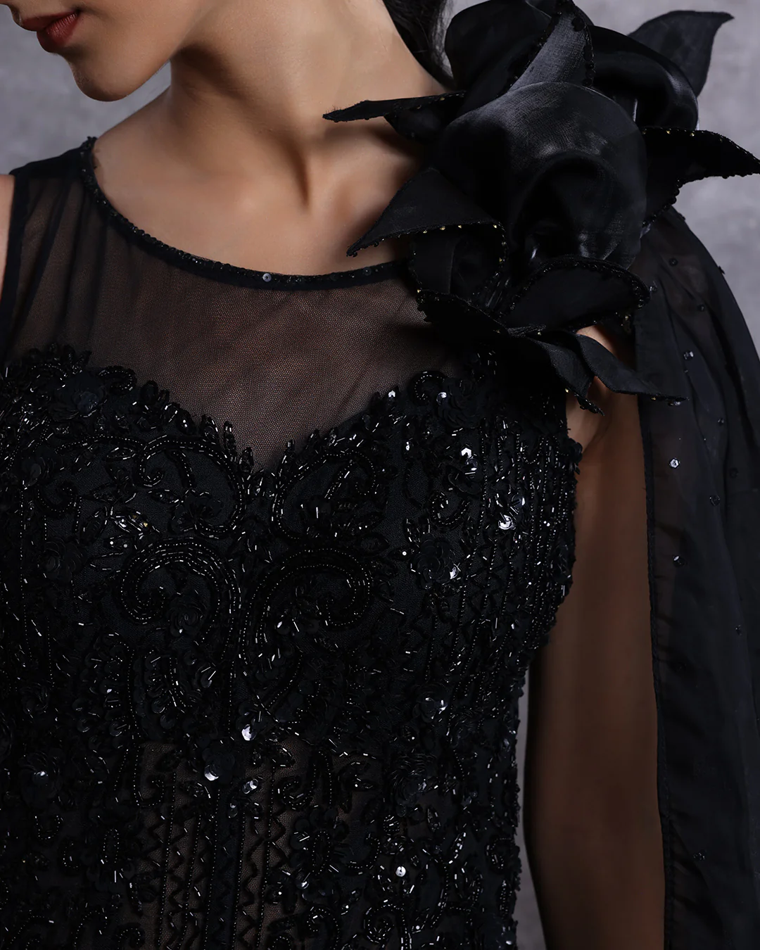 Ultra Noir Embellished Tissue Organza Bridal Gown - Image 3