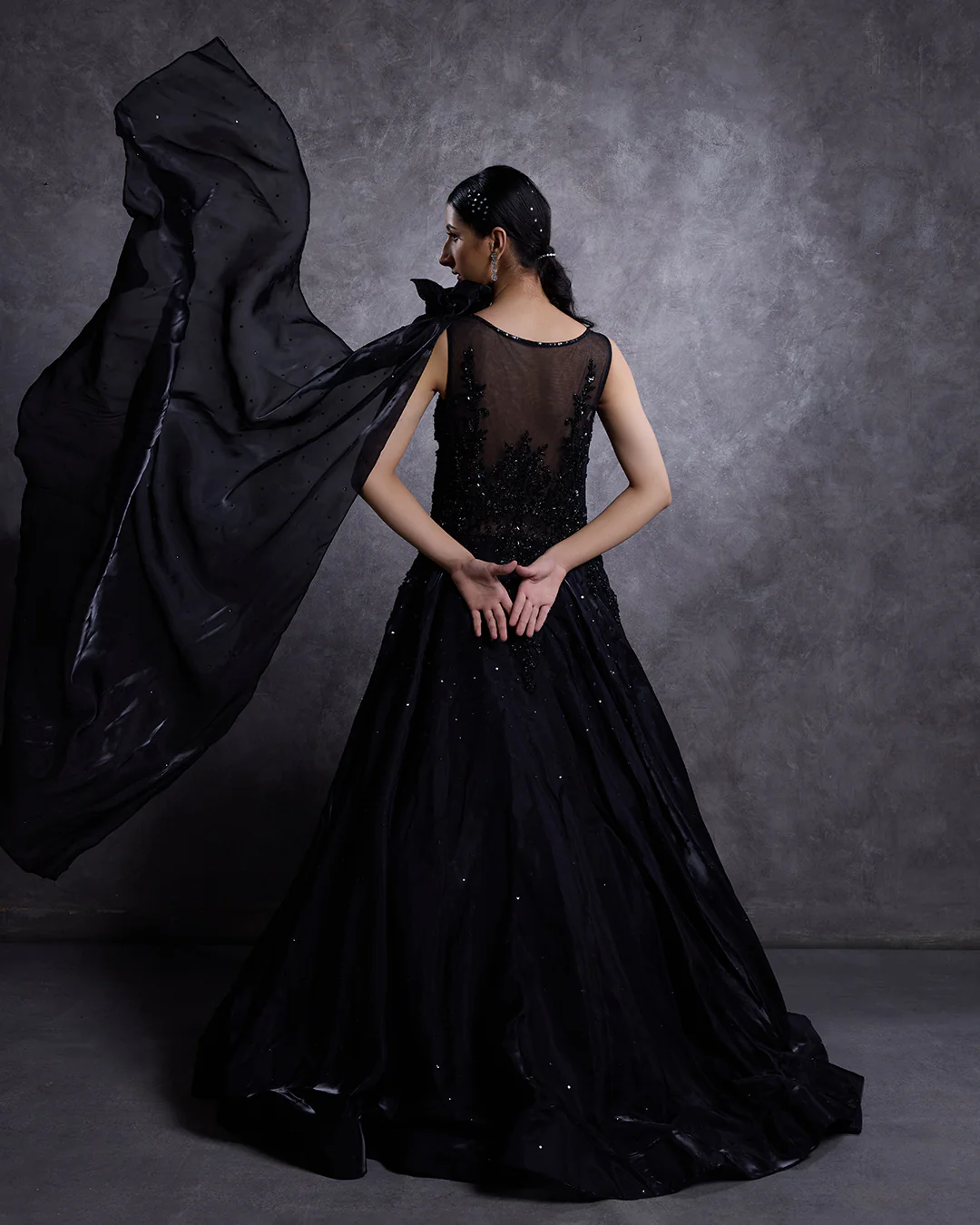 Ultra Noir Embellished Tissue Organza Bridal Gown - Image 4