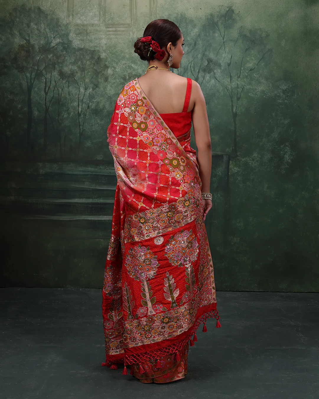 Vermilion Pearl Banarasi Bandhej Silk Saree - Image 6