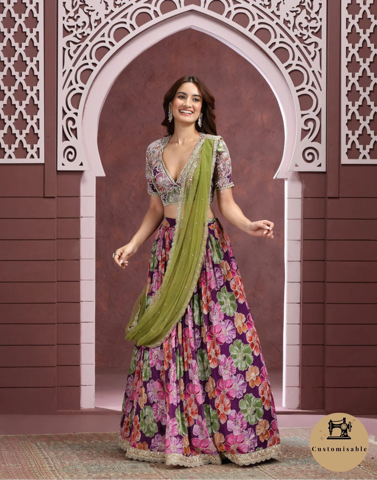 Vibrant Bloom Embroidered Georgette Lehenga Set
