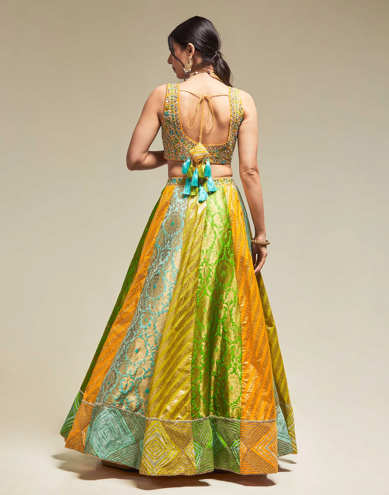 Vibrant Green Multi Hued Traditional Lehenga Set - Image 5