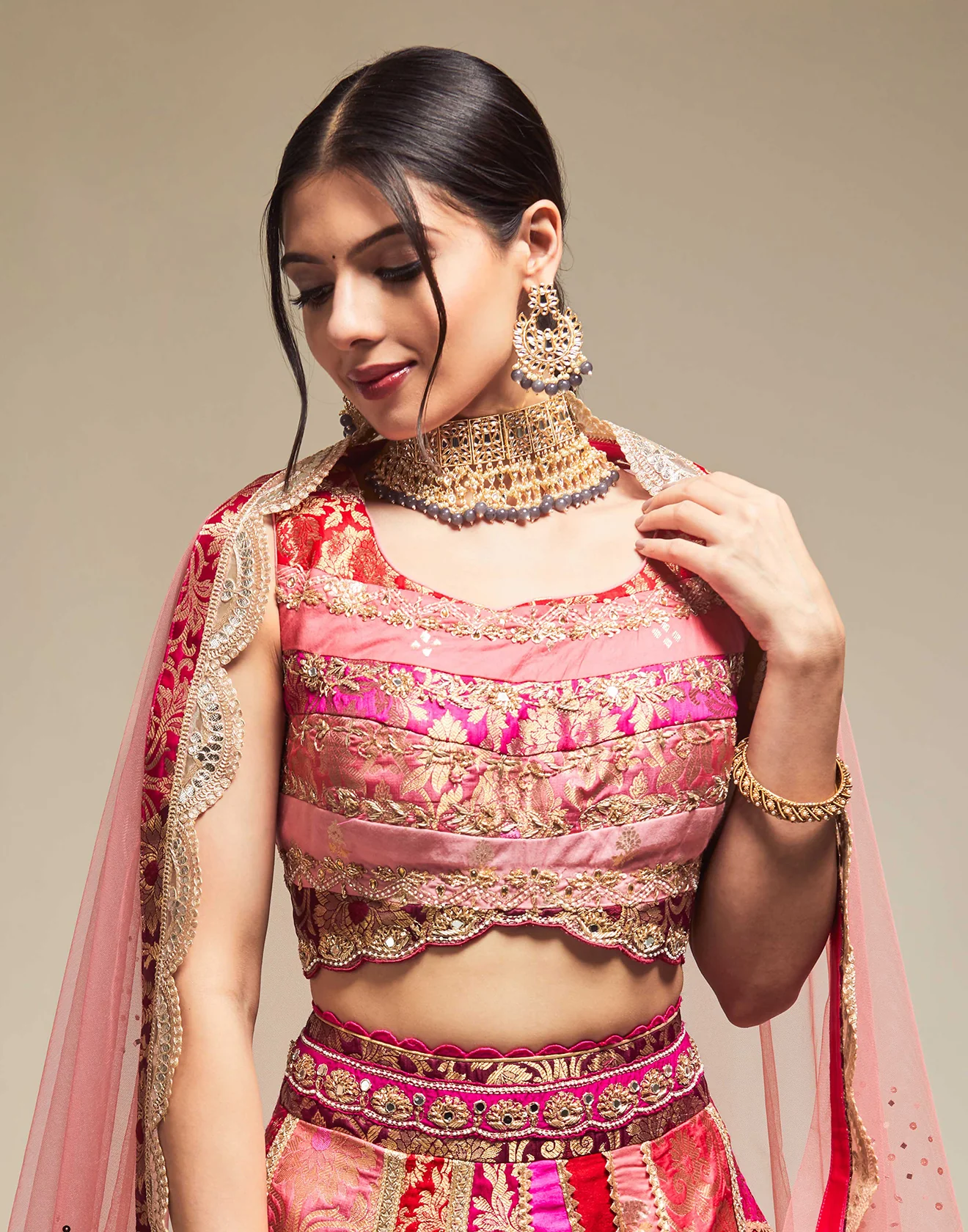 Vibrant Patchwork Multi Hued Lehenga Set - Image 3