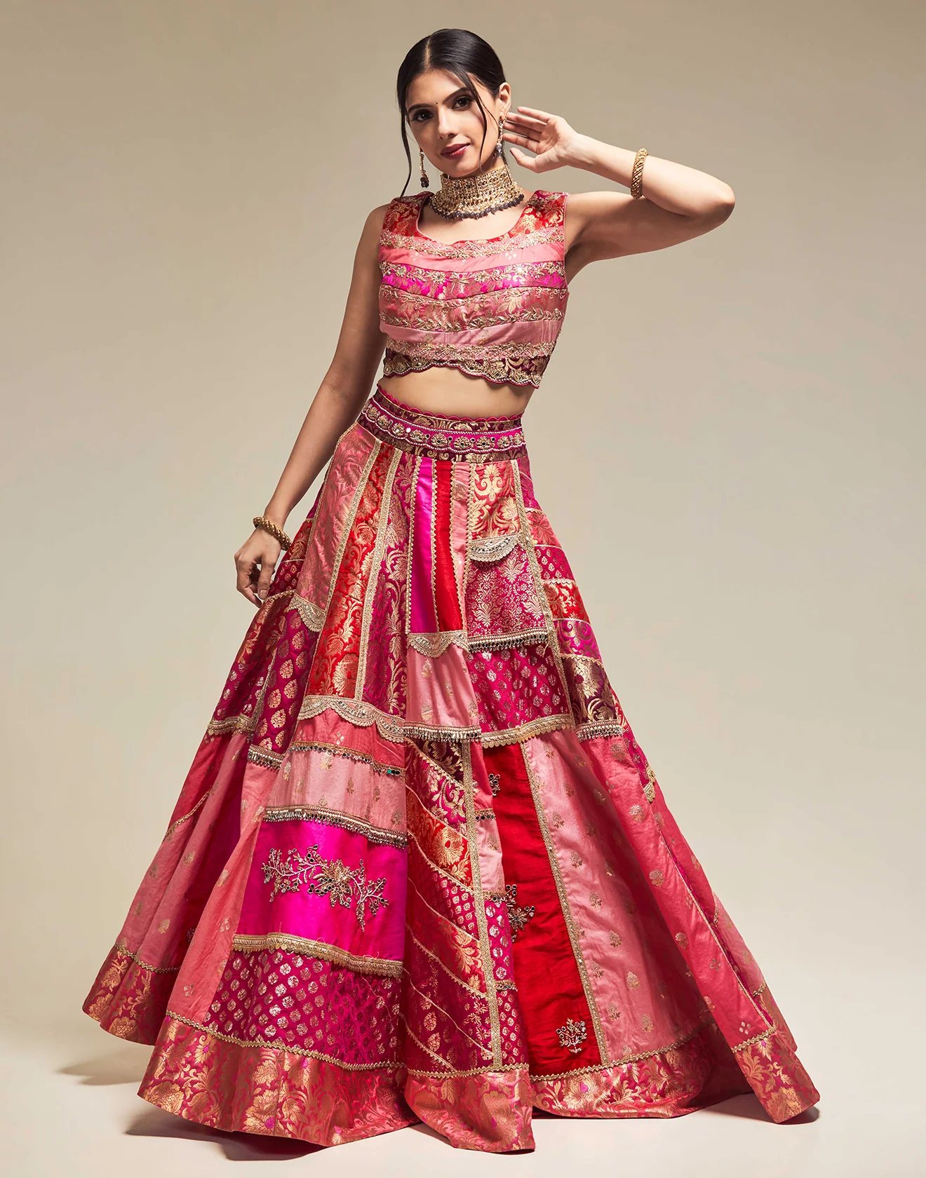Vibrant Patchwork Multi Hued Lehenga Set - Image 4
