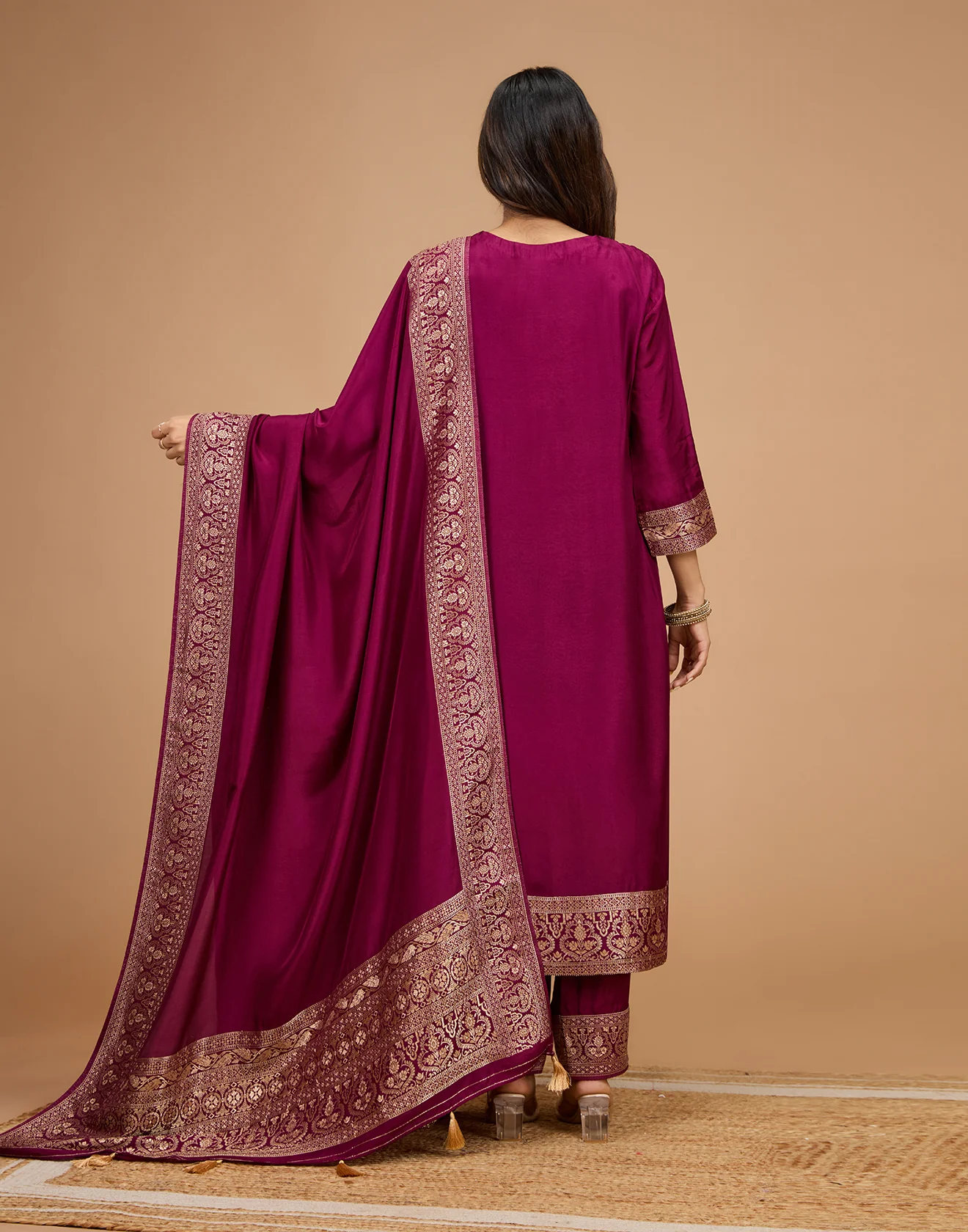 Vibrant Purple Charm Dola Silk Unstitched Suit Set - Image 5