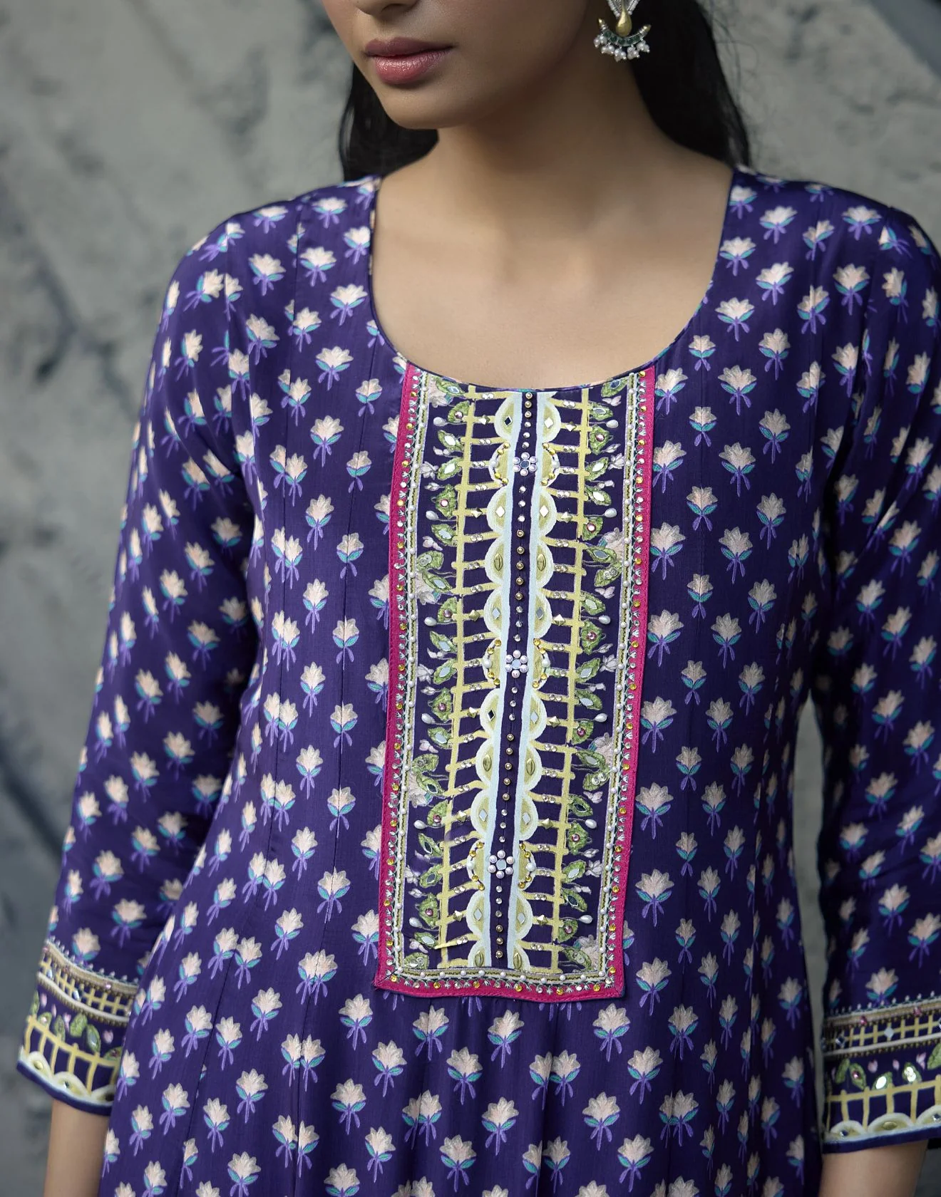 Vibrant Purple Pure Crepe Festive Anarkali Set - Image 5