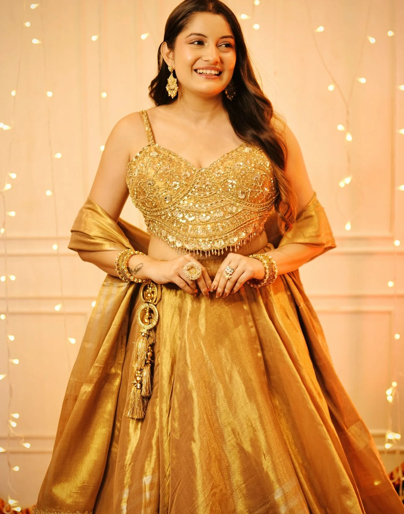 Vinni Jain Golden Glam Embellished Tissue Silk Lehenga - Image 2