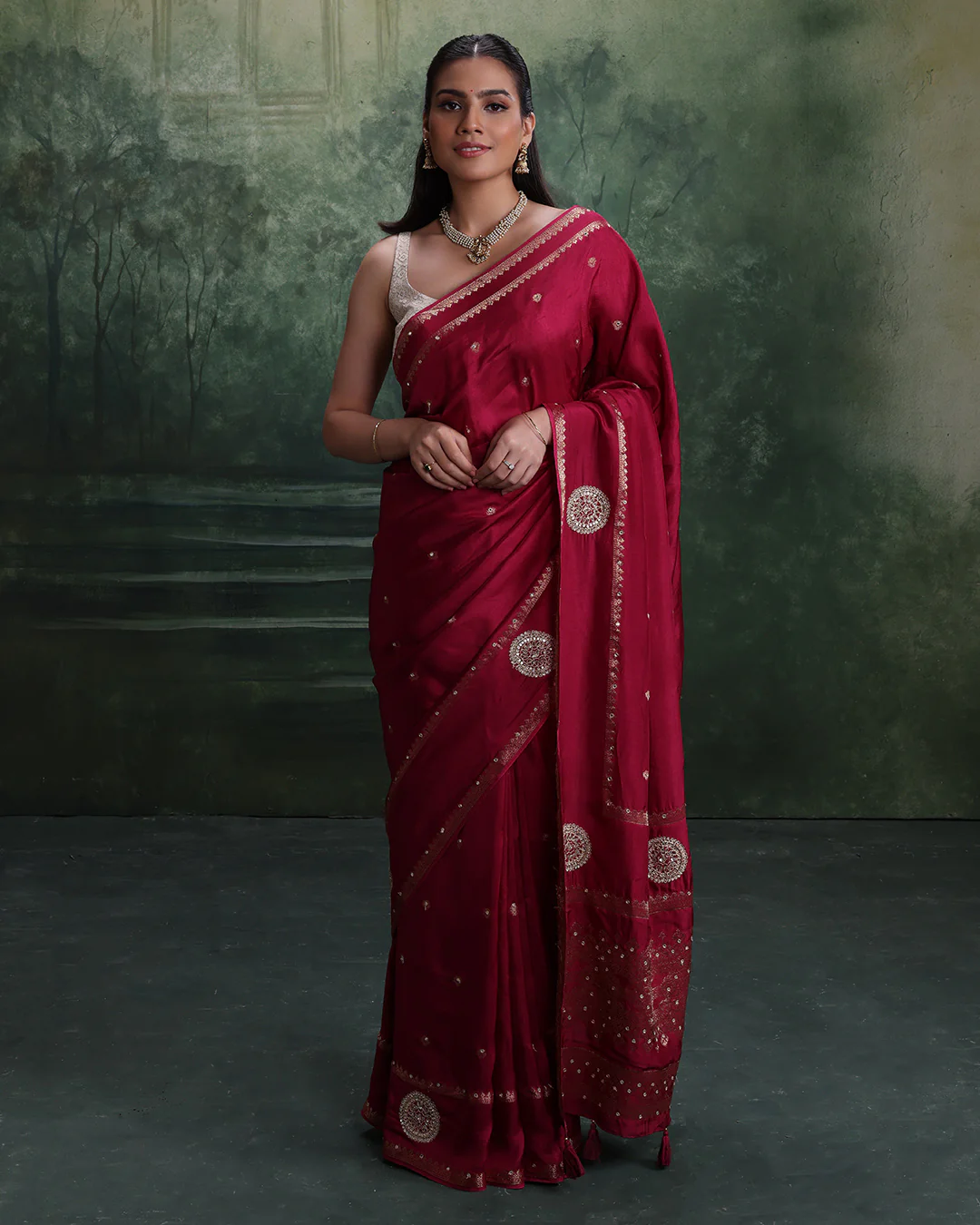 Vintage Berry Soft Silk Saree With Ombre Floral Unstitched Blouse Fabric