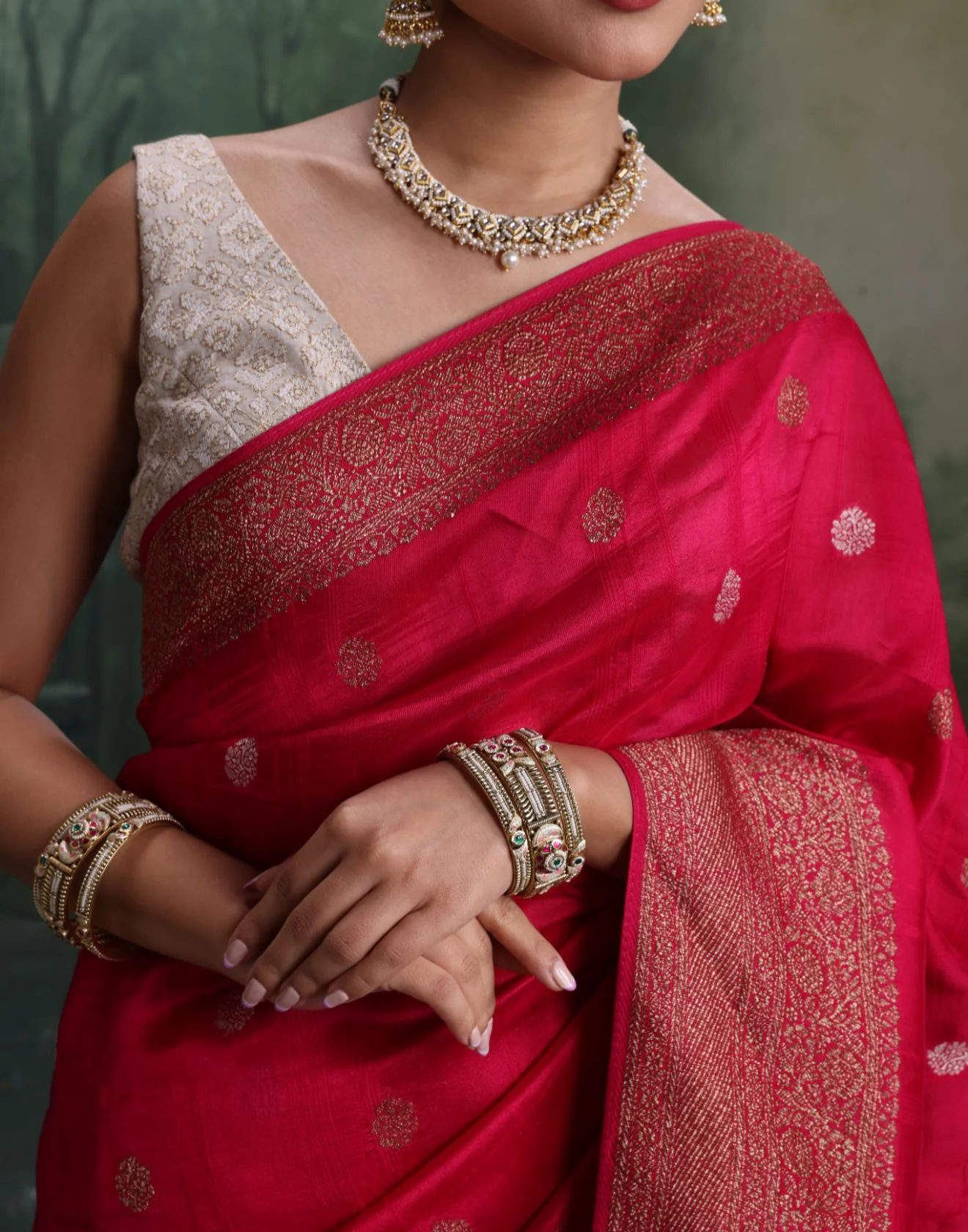 Vintage Orchid Fuchsia Blended Silk Saree With Unstitched Blouse Fabric - Image 4