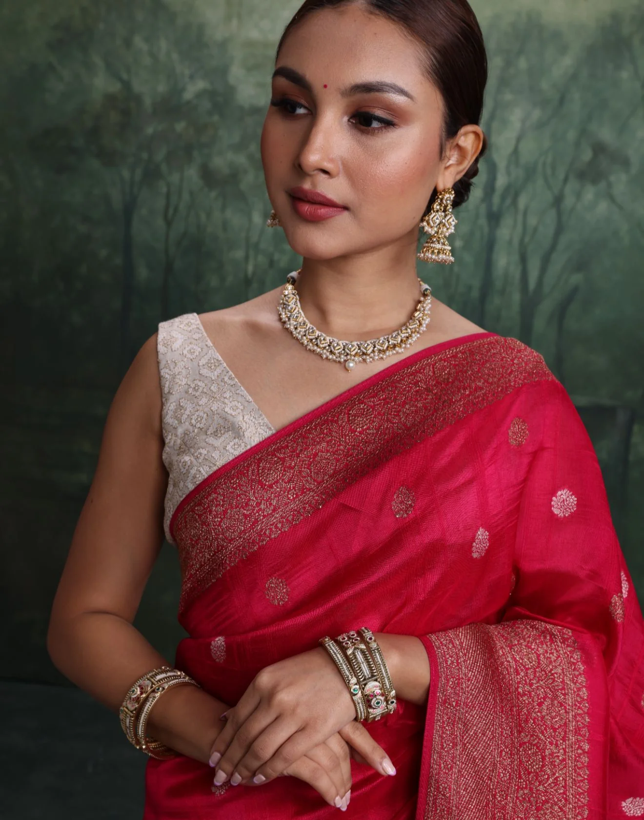 Vintage Orchid Fuchsia Blended Silk Saree With Unstitched Blouse Fabric - Image 5
