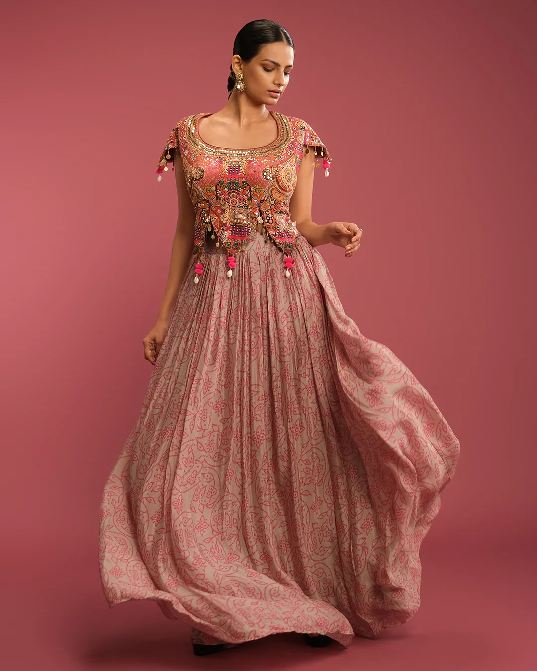 Vintage Rose Bandhej Fusion Lehenga Set - Image 2
