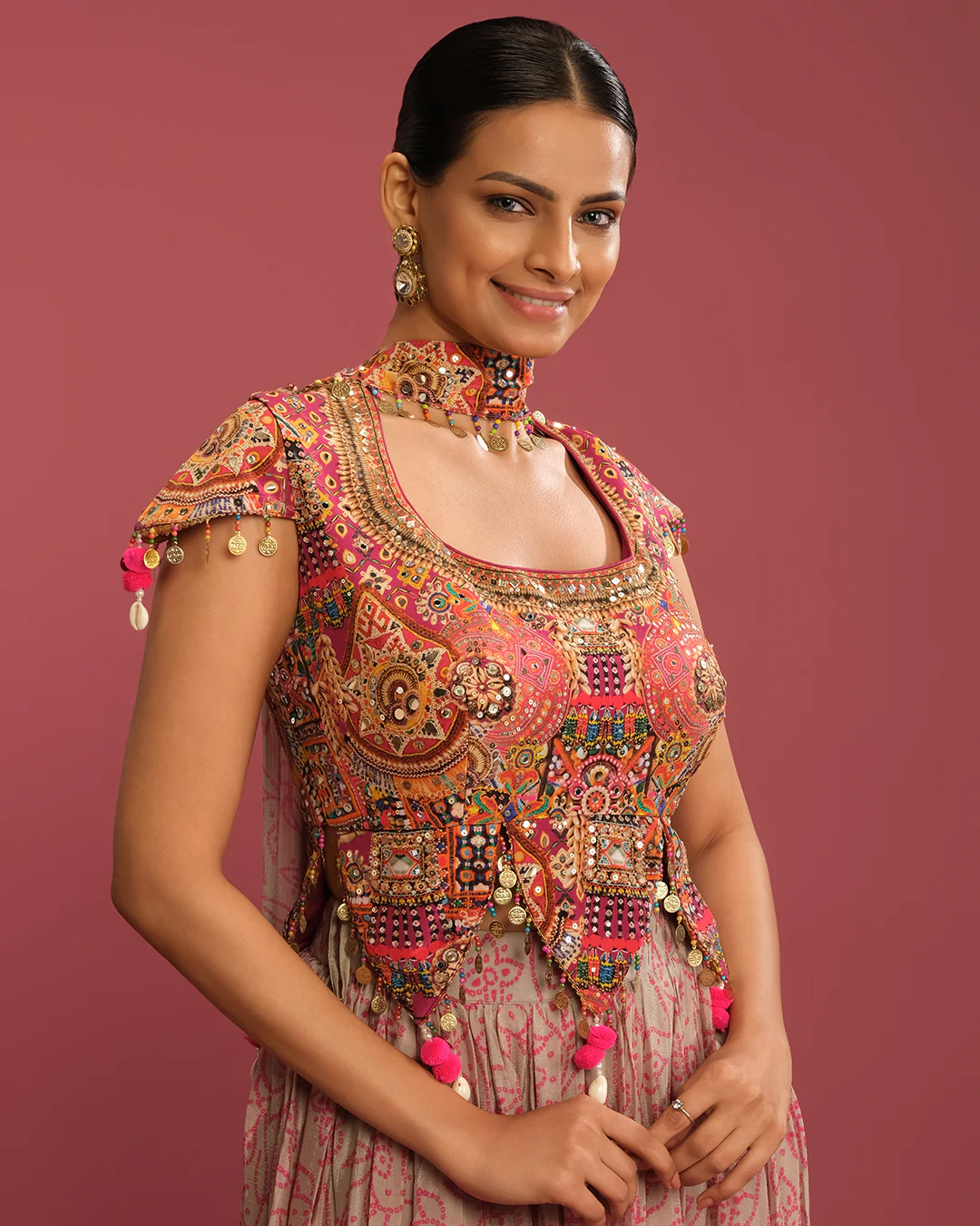 Vintage Rose Bandhej Fusion Lehenga Set - Image 3