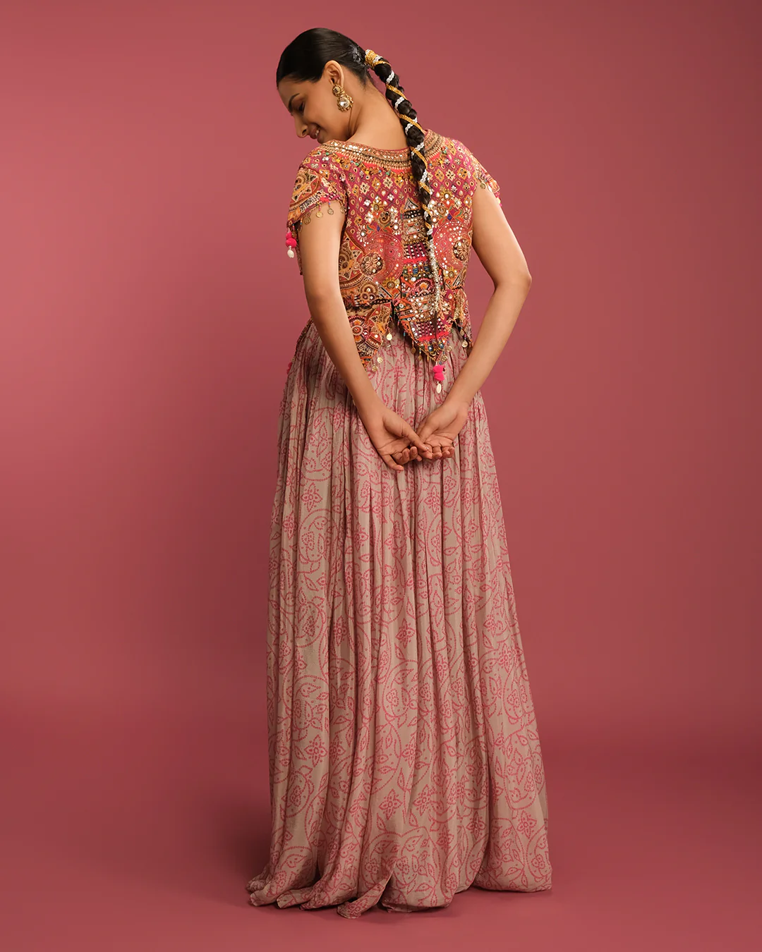 Vintage Rose Bandhej Fusion Lehenga Set - Image 4