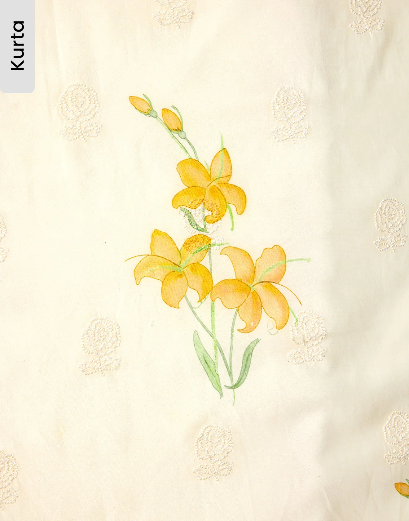 White And Yellow Floral Chanderi Cotton Unstitched Suit Set - Image 3