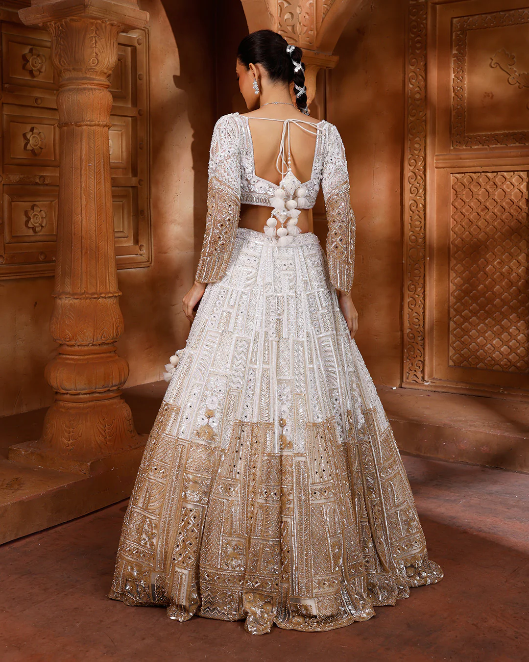 White & Bronze Bridal Lehenga For Sangeet - Image 4