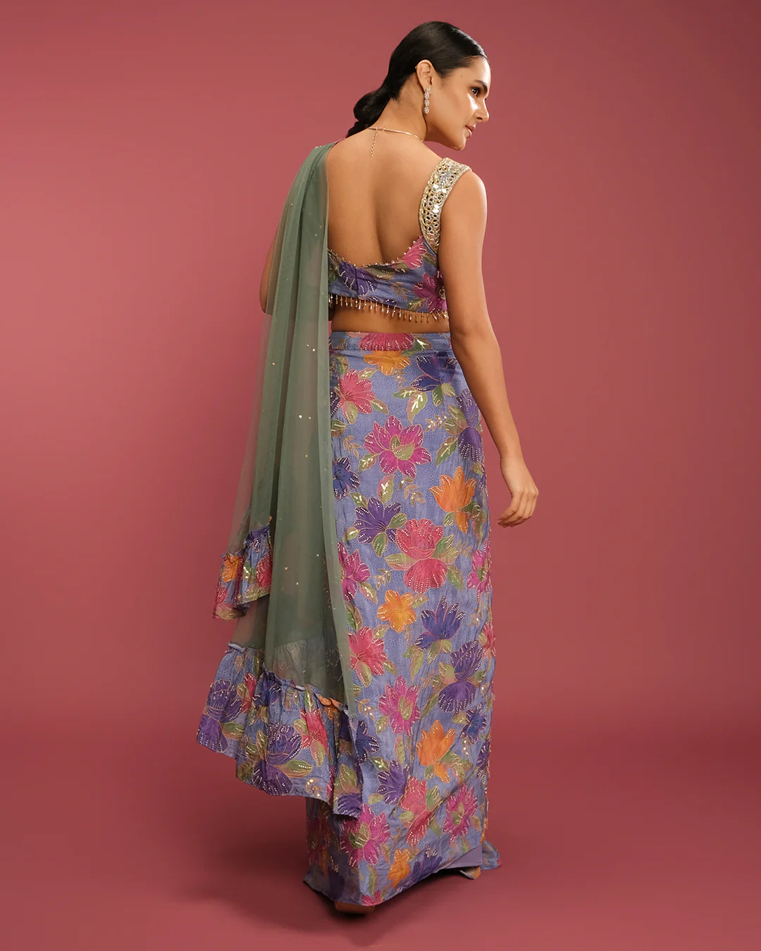 Wisteria Blue Floral Printed Drape Fusion Set - Image 4
